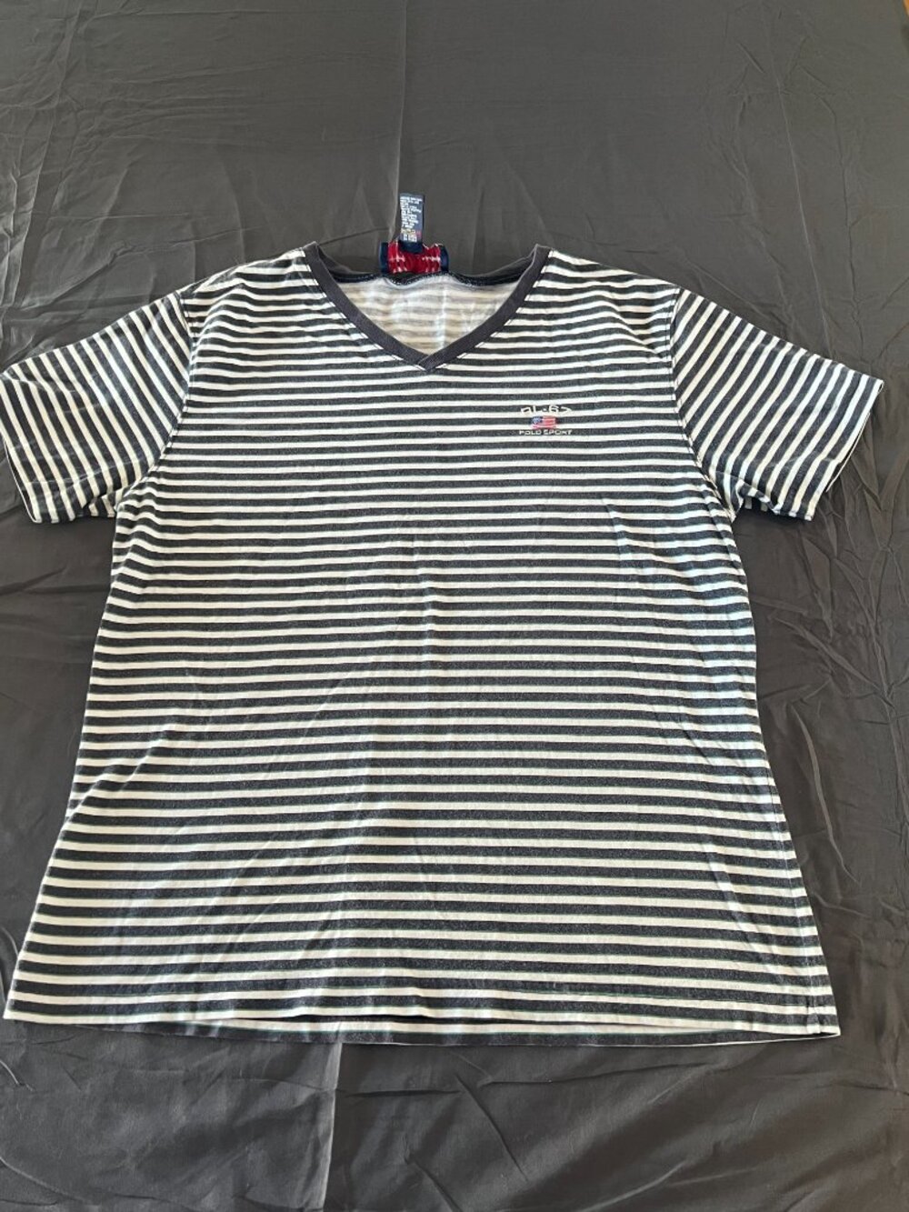 Vintage Polo‎ Sport RL-67 Blue and White Striped V-neck Shirt Size L